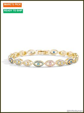 14K Gold Filled Evil Eye Bracelet 6.5 Inch Tarnish Resistant